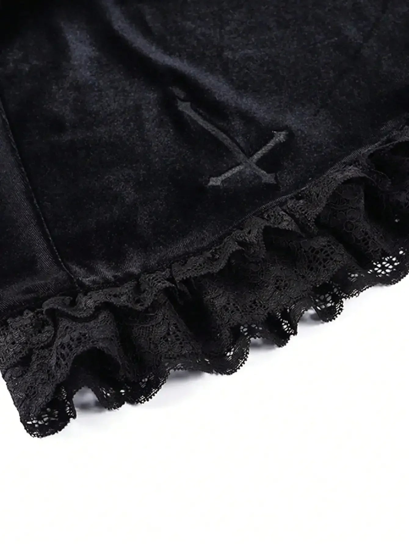 Velvet Lace Trim Mini Skirt Cross Detail Gothic Alternative Fashion Bottom