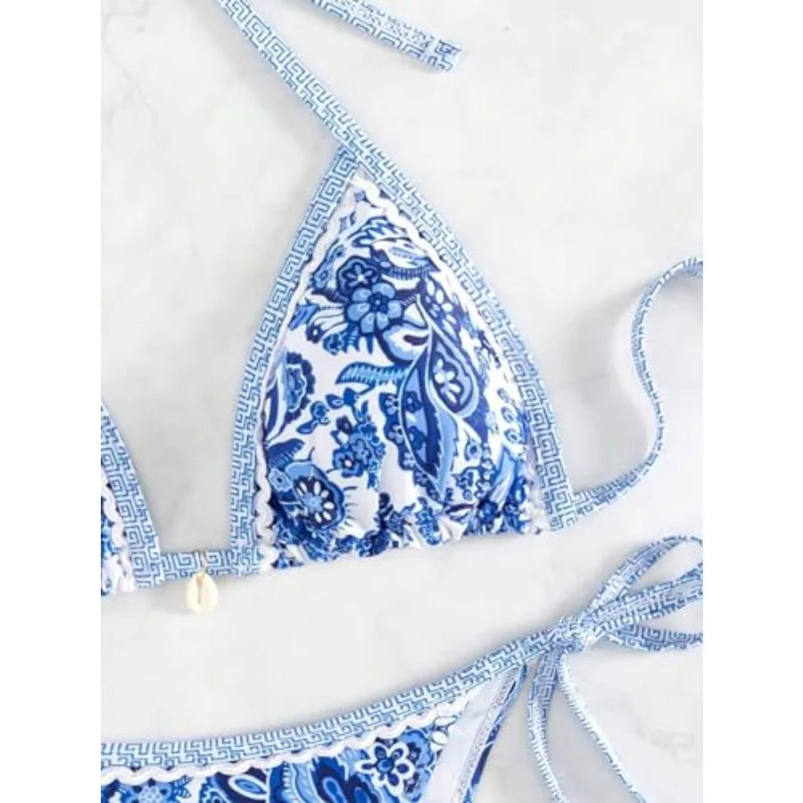 Women's Floral Paisley Halter Bikini Set with Printed Two-Piece Design, Scoop-Inspired Neckline and Coordinated Swim Bottom