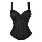 Vintage Floral Tapestry Overbust Corset with Wide Straps and Structured Seaming