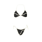 Cream and Black Contrast-Trim Triangle Bikini with Matching Maxi Skirt