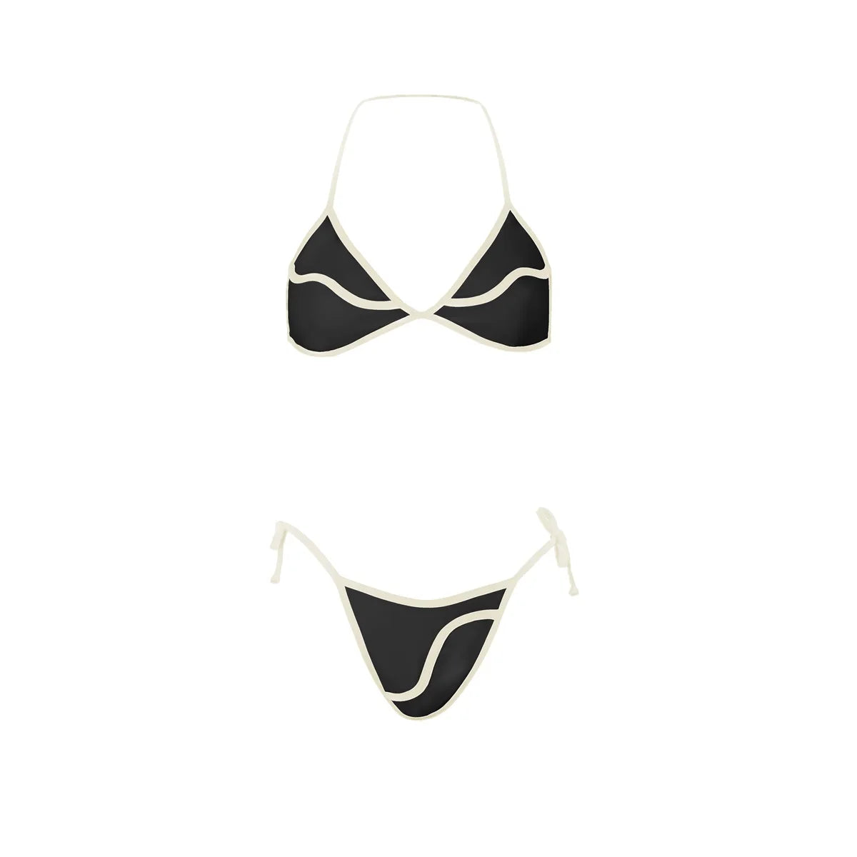 Cream and Black Contrast-Trim Triangle Bikini with Matching Maxi Skirt