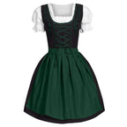 Traditional Bavarian-Inspired Dirndl Dress with Lace-Up Bodice and Puff Sleeves