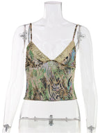 Leopard Print Sequin V-Neck Crop Top with Slim Streetwear Silhouette