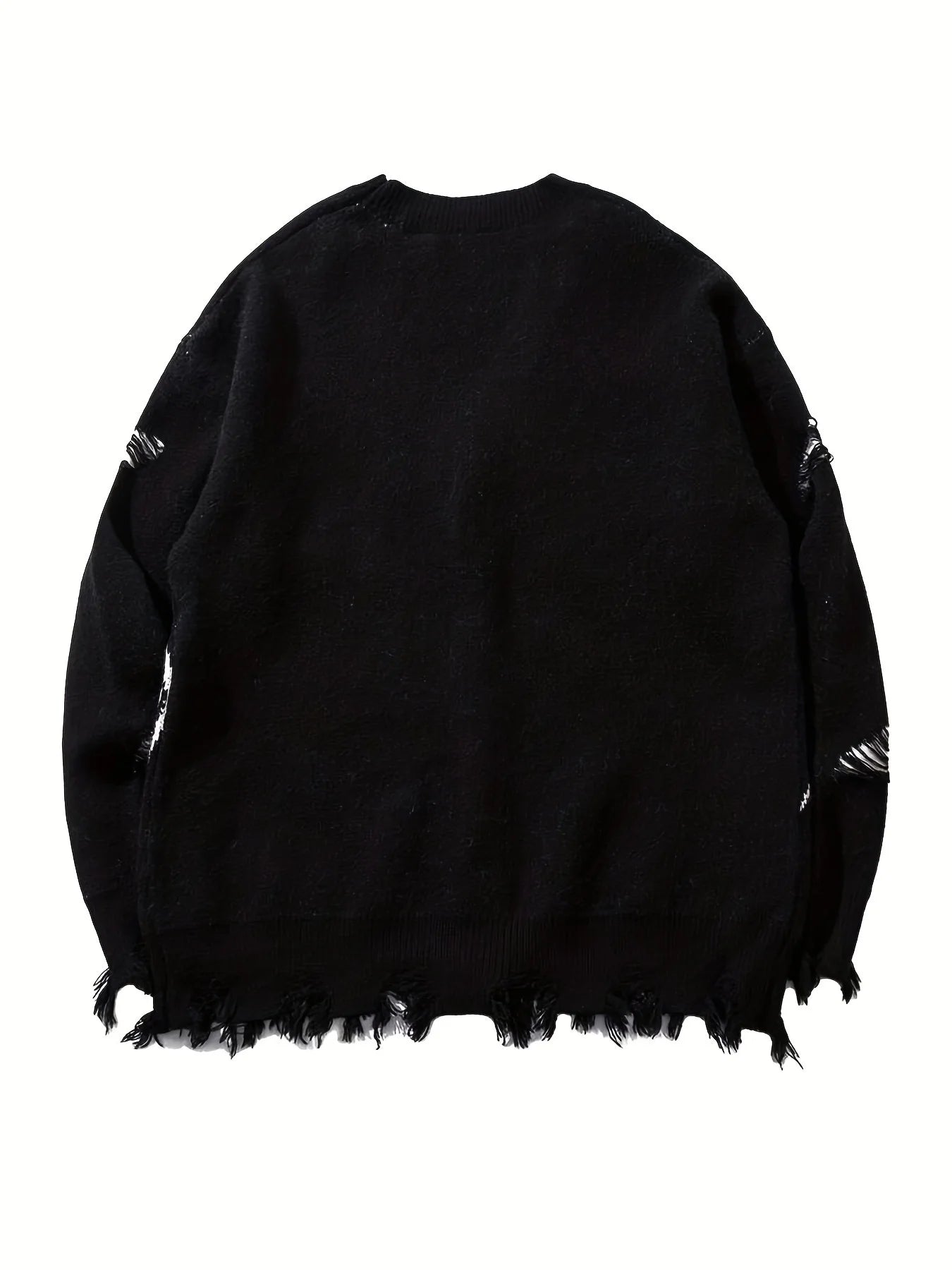 Men's Distressed Graphic Knit Cardigan Relaxed Fit Streetwear Sweater
