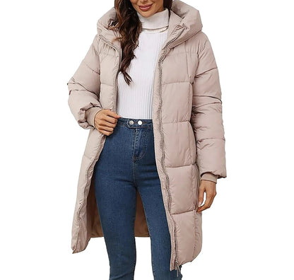 Women's Long Hooded Quilted Puffer Coat Warm Casual Winter Zip-Up Outerwear