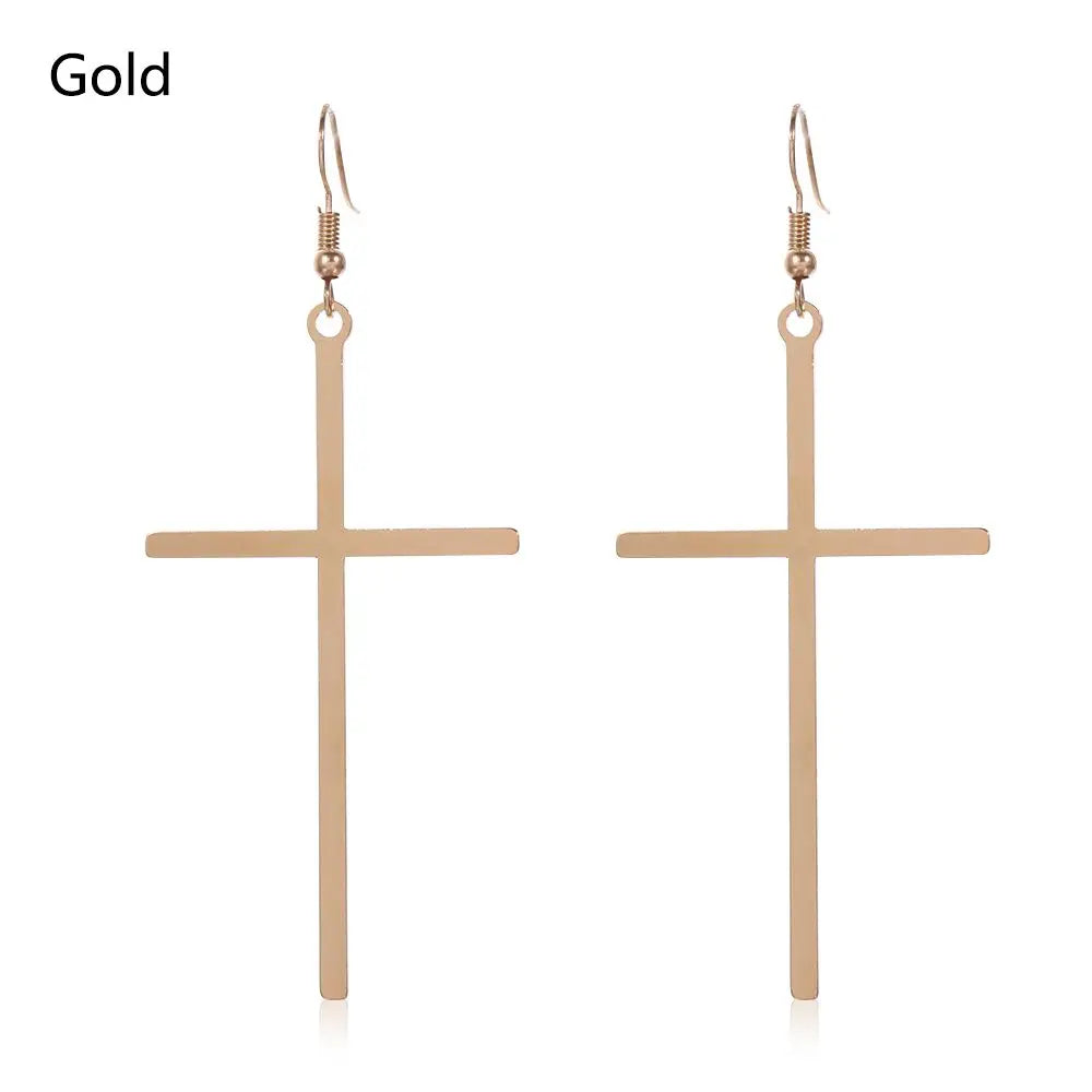 Oversized Cross Drop Earrings for Gothic Punk and Alternative Fashion Looks