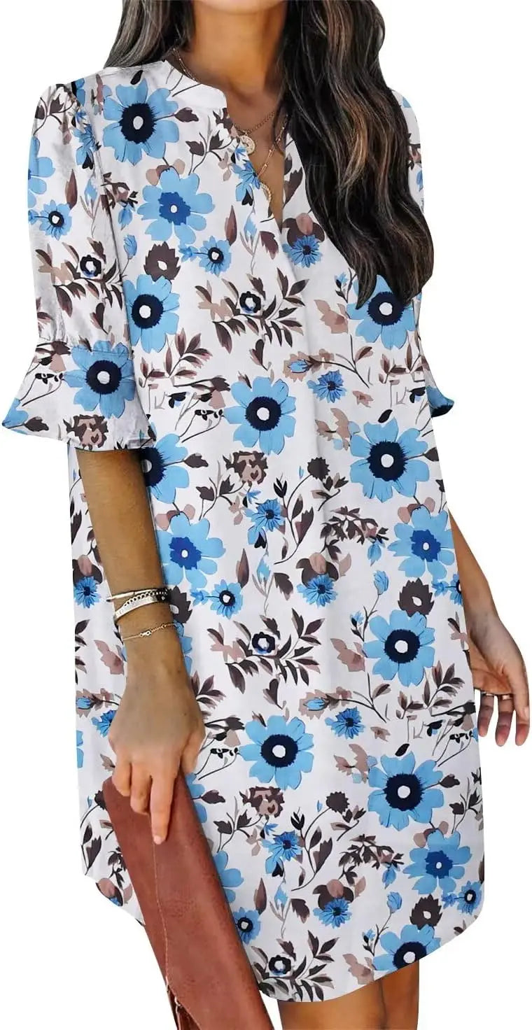 Oversized V-Neck Mini Dress with Ruffle Sleeves Contemporary Casual Streetwear Style