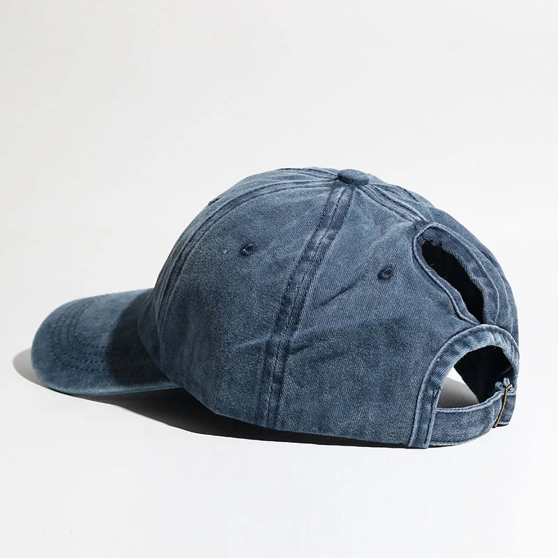 Washed Ponytail Baseball Cap Adjustable Curved Brim Casual Streetwear Outdoor Hat
