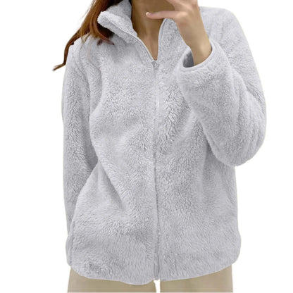 Women's Plush Polar Fleece Zip Jacket with Relaxed Everyday Streetwear Layering Fit