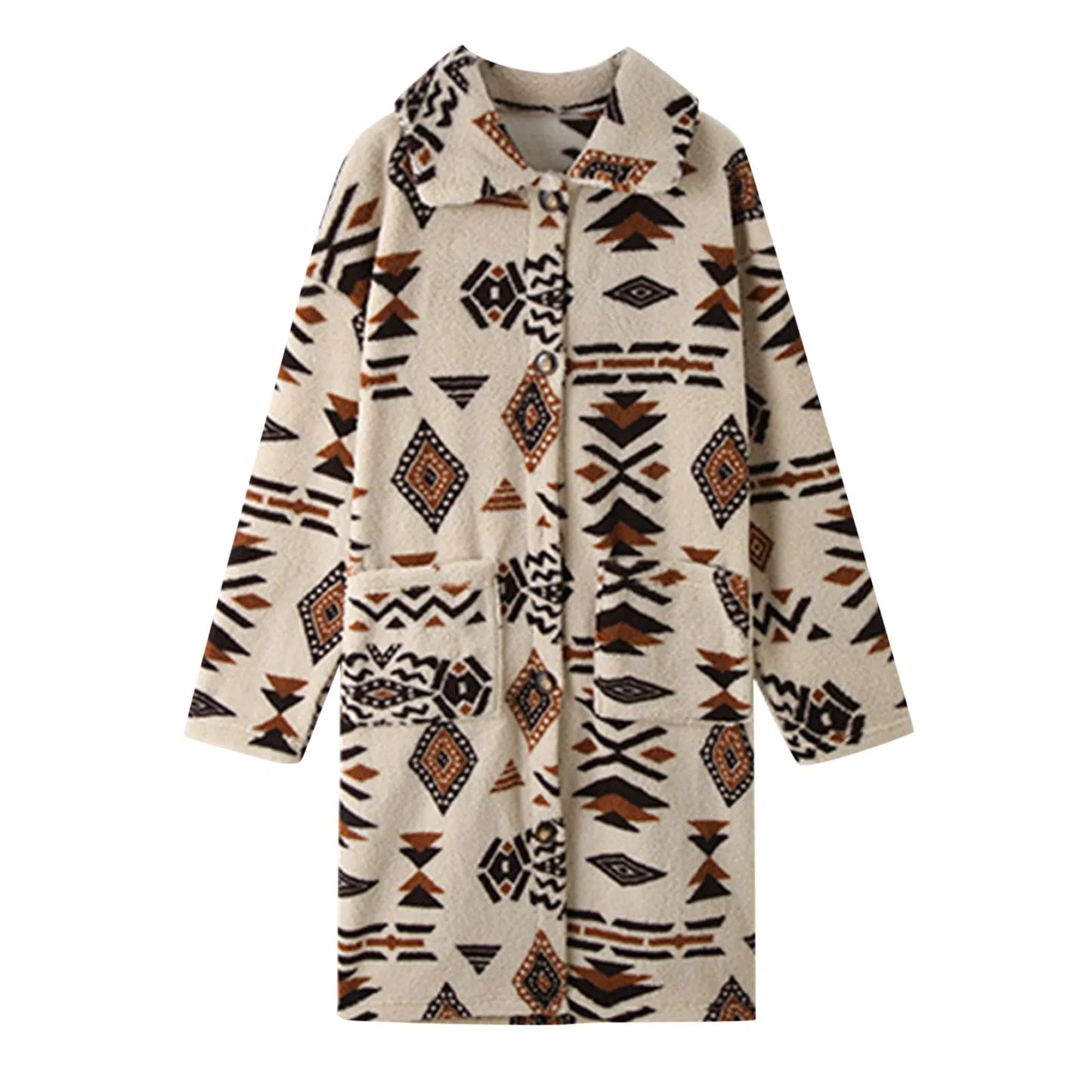 Women's Patterned Plush Hooded Long Coat Cozy Casual Statement Winter Outerwear