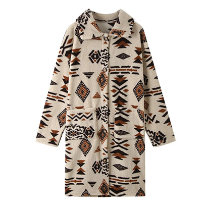 Women's Patterned Plush Hooded Long Coat Cozy Casual Statement Winter Outerwear