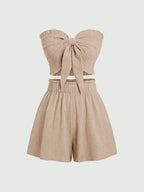 Front Knot Strapless Top and Shorts Summer Casual Co-Ord Set