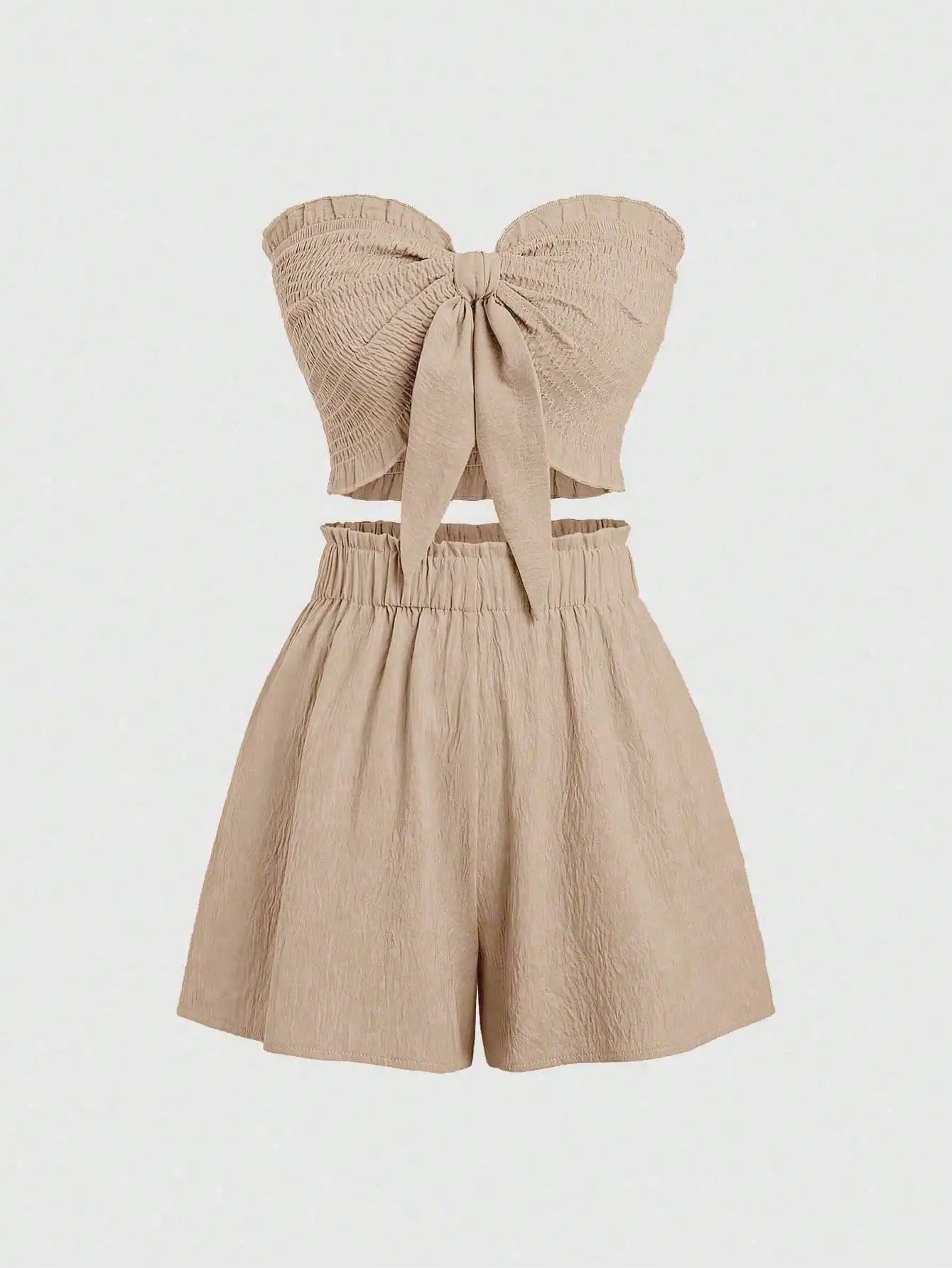 Front Knot Strapless Top and Shorts Summer Casual Co-Ord Set