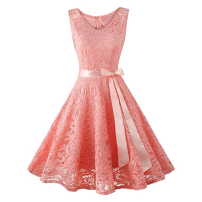 Elegant Floral Lace Overlay Sleeveless Alternative Occasion Midi Dress