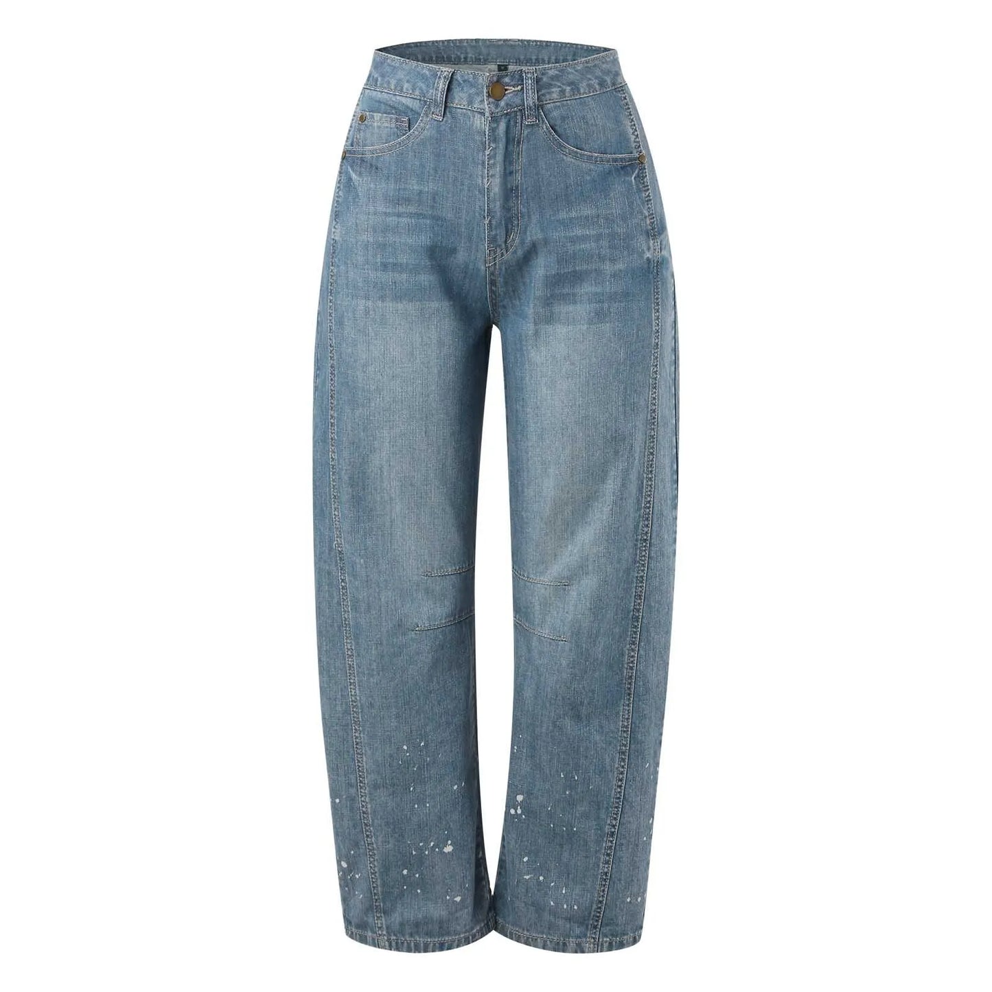 Women's Mid Rise Cropped Barrel Leg Stretch Denim Jeans with Relaxed Streetwear Fit