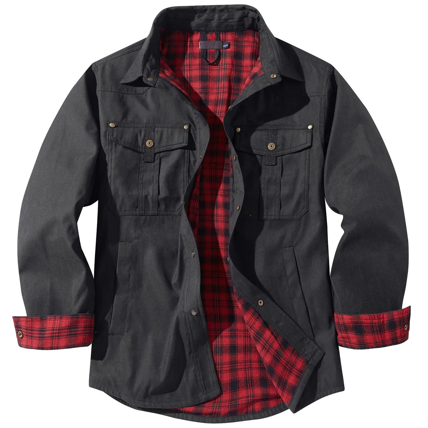 Men's Plaid-Lined Utility Overshirt Jacket with Vintage Casual Styling