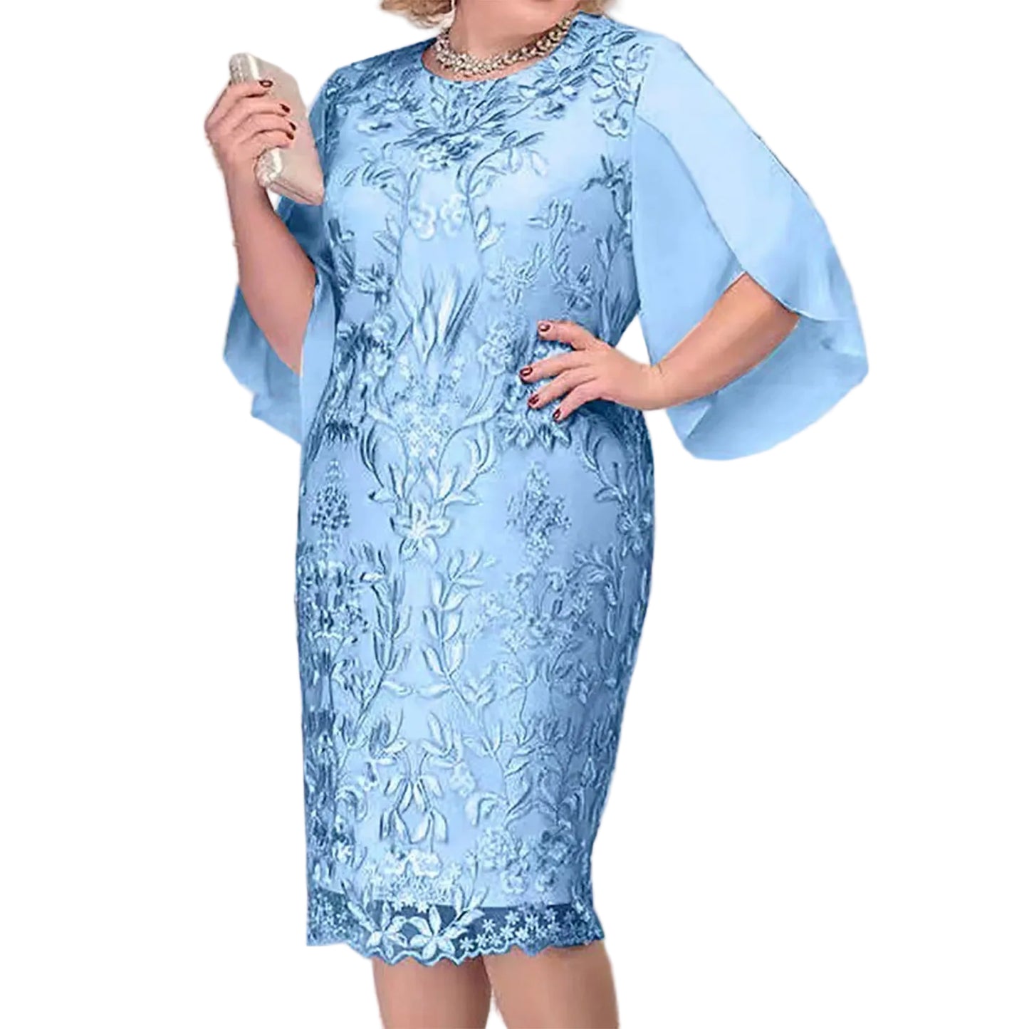 Elegant Floral Lace Overlay Occasion Wear Alternative Midi Dress
