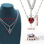 Dark Romantic Heart Pendant Necklace with Layered Chain Alternative Statement Design