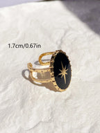 Celestial Oval Cuff Ring with Gothic Star Inspired Statement Design
