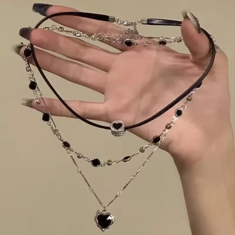 Layered Heart Choker Necklace for Grunge Y2K Alternative Fashion Looks