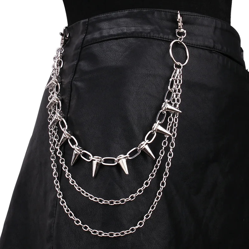 Layered Spike Chain Wallet Accessory for Punk Gothic Streetwear Styling