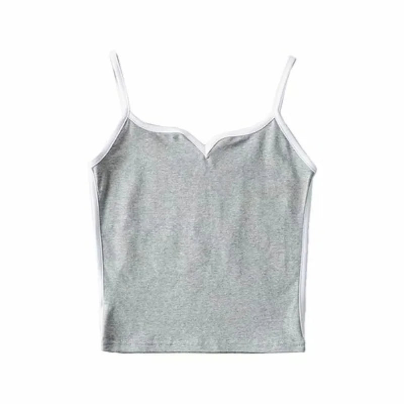 Contrast Trim V-Neck Knit Tank Top with Slim Fit Everyday Streetwear Style