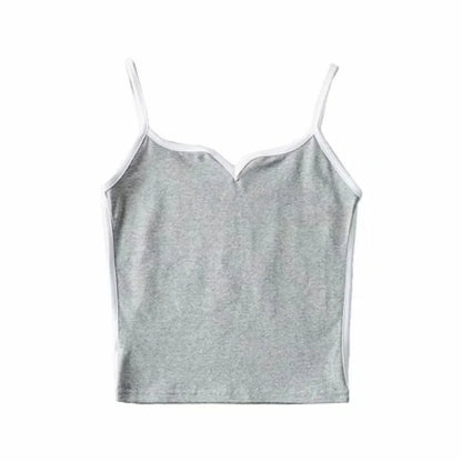 Contrast Trim V-Neck Knit Tank Top with Slim Fit Everyday Streetwear Style