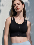 Zip-Front Medium Support Sports Bra with Wide Straps and Racerback Design