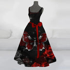 Halloween Skeleton Ribcage Print Flared Swing Dress with Waist Bow