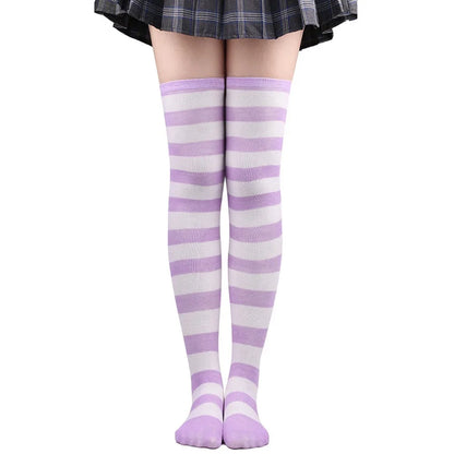 Striped Over-the-Knee Socks with Stretch Knit Design for Everyday Streetwear and Y2K Styling
