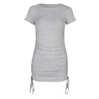 Ruched Bodycon Mini Dress with Drawstring Side and Short Sleeves