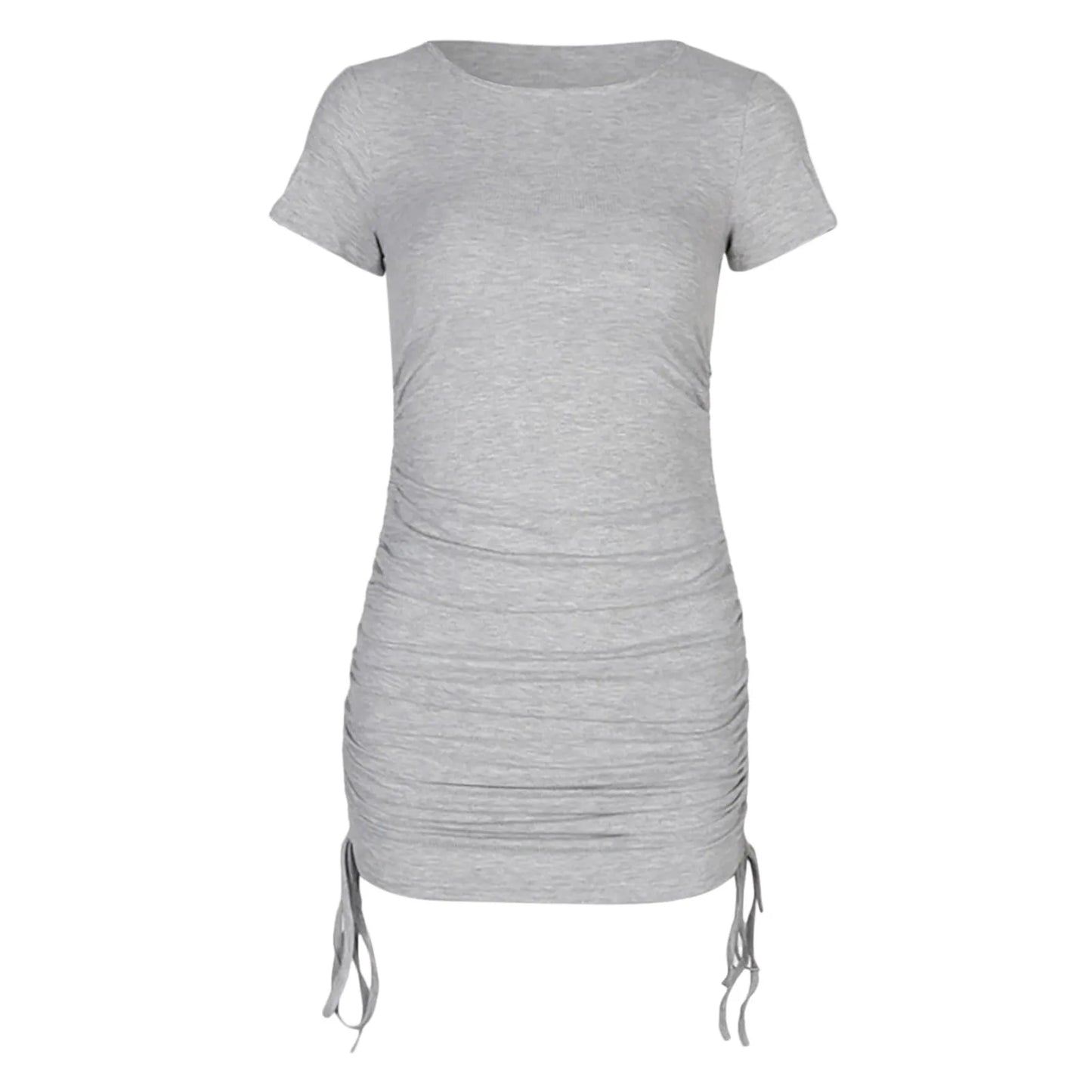 Ruched Bodycon Mini Dress with Drawstring Side and Short Sleeves
