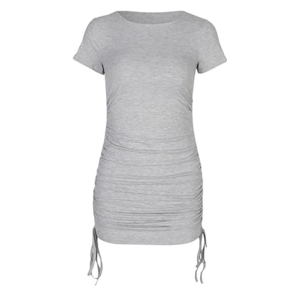 Ruched Bodycon Mini Dress with Drawstring Side and Short Sleeves