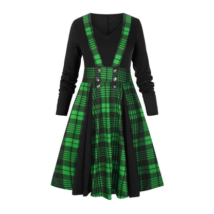 Layered Plaid Gothic Suspender Dress with Alternative Streetwear Aesthetic