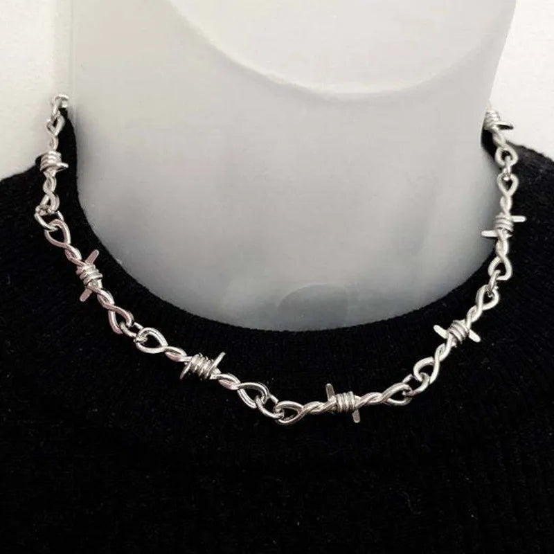 Industrial Thorn Chain Choker Necklace for Gothic Punk and Alternative Streetwear Fashion