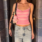 Striped Spaghetti Strap Tank Top with Slim Fit Knit Everyday Streetwear Camisole Design