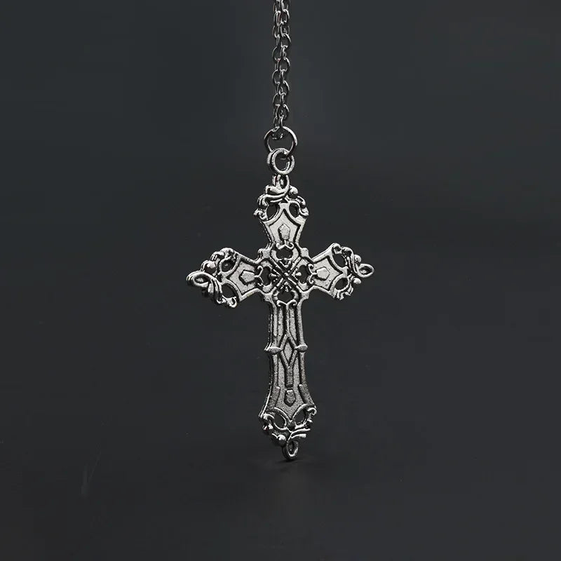 Ornate Gothic Cross Pendant Necklace Alternative Dark Fashion Statement Jewelry