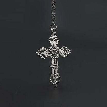 Ornate Gothic Cross Pendant Necklace Alternative Dark Fashion Statement Jewelry