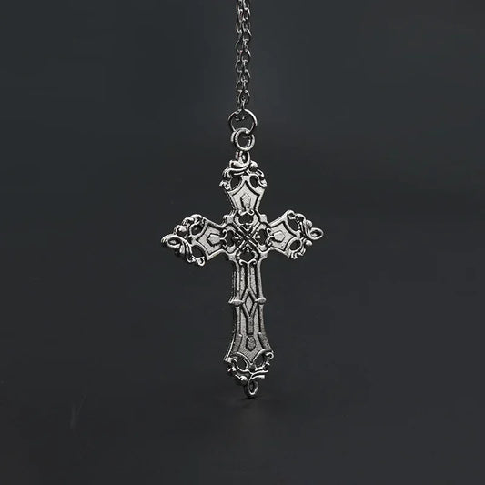 Ornate Gothic Cross Pendant Necklace Alternative Dark Fashion Statement Jewelry