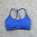 Olive Green Strappy Open-Back Sports Bra with Scoop Neckline
