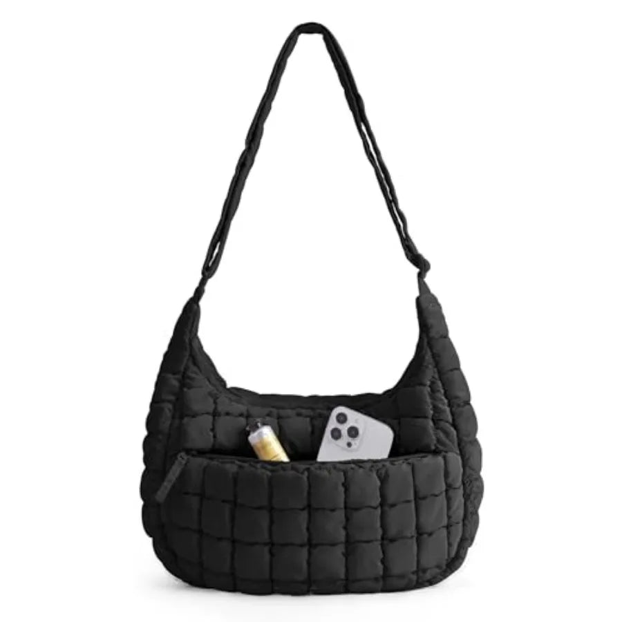 Compact Quilted Nylon Crossbody Shoulder Bag with Puffer Texture Design