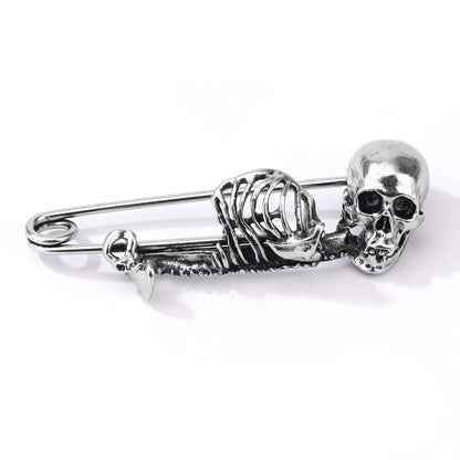 Dark Skull Safety Pin Brooch for Punk Gothic Alternative Fashion