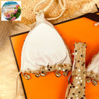 Shimmering Champagne Triangle Bikini with Strappy Side-Tie Bottoms