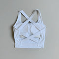 High-Coverage Sports Bra with Architectural Criss-Cross Strappy Back