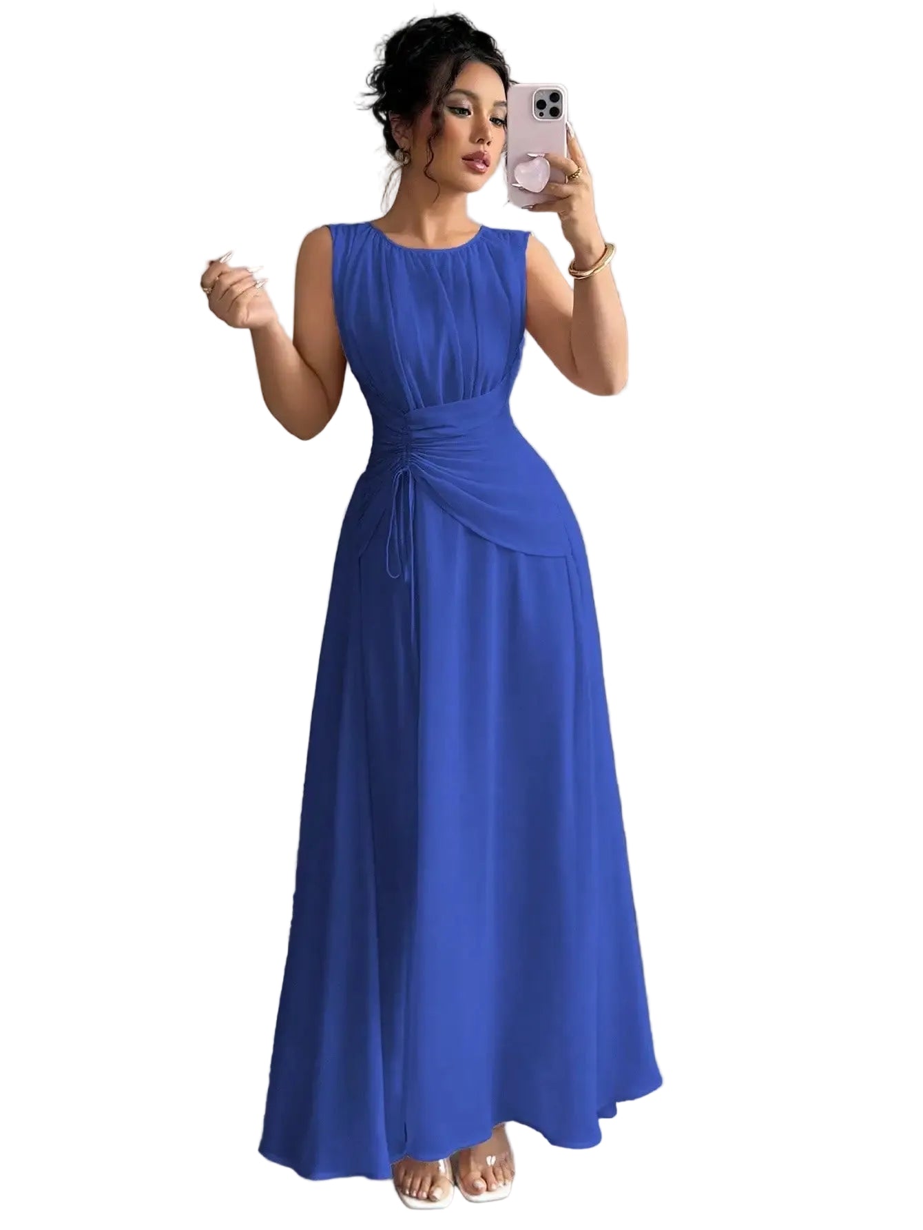 Sleeveless Chiffon Maxi Dress with Flowing A-Line Silhouette and Soft Drape