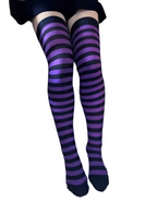 Striped Thigh High Knit Stockings with Bold Gothic Inspired Over-the-Knee Streetwear Style