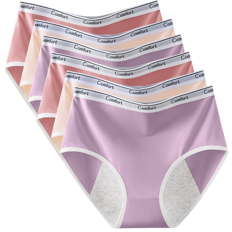 Six-Piece High-Waisted Menstrual Brief Set with Striped Waistbands
