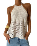 Crochet Halter Tank Top with Flare Hem Boho Summer Everyday Style