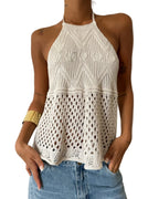 Crochet Halter Tank Top with Flare Hem Boho Summer Everyday Style