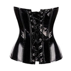 High-Shine Black Faux Leather Underbust Waist Cincher with Front Metal Busk